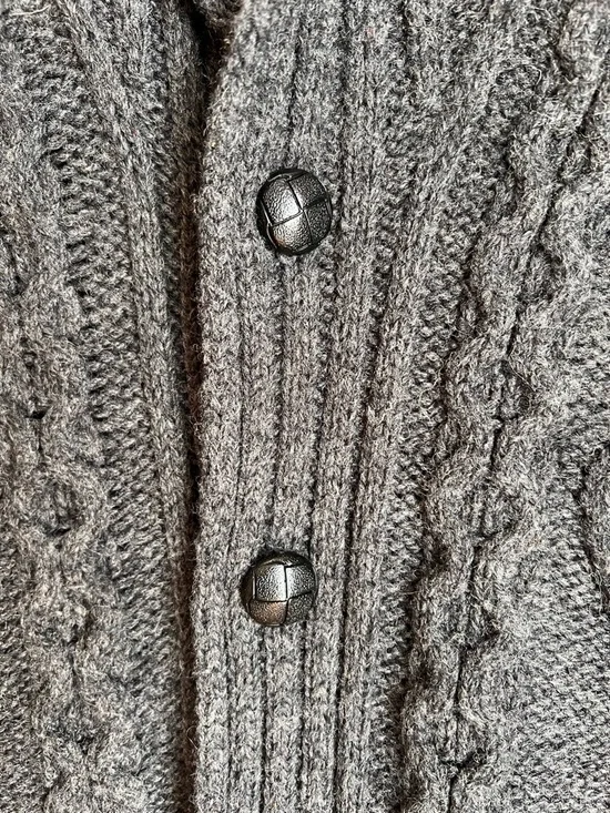 Aran Crafts Merino Wool Charcoal Cable Knit Shawl Collar Cardigan Sweater - Picture 4 of 7